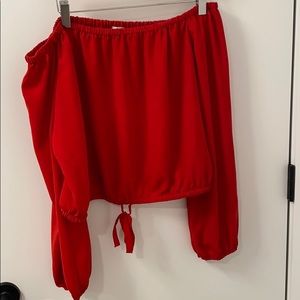Aritzia : Wilfred red Eleanora off shoulder top